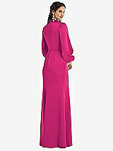 Rear View Thumbnail - Think Pink High Collar Puff Sleeve Trumpet Gown - Darby