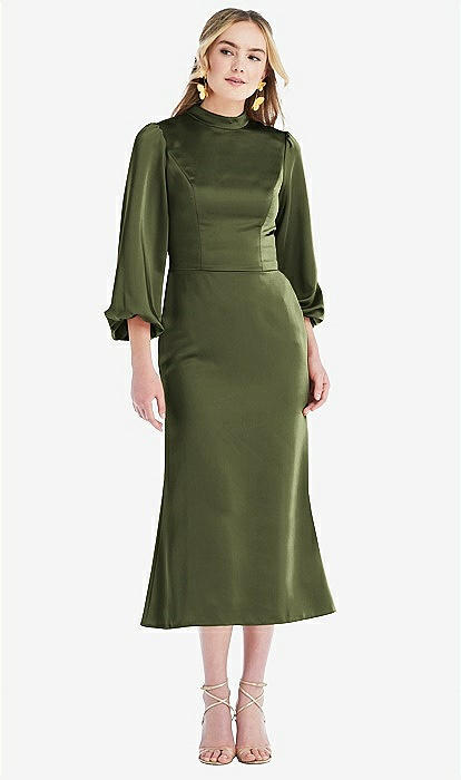 Olive green midi shop dress with sleeves