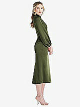 Side View Thumbnail - Olive Green High Collar Puff Sleeve Midi Dress - Bronwyn