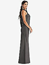 Side View Thumbnail - Caviar Gray Draped Twist Halter Tie-Back Trumpet Gown