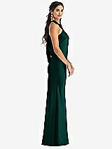 Side View Thumbnail - Evergreen Draped Twist Halter Tie-Back Trumpet Gown