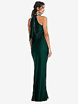 Rear View Thumbnail - Evergreen Draped Twist Halter Tie-Back Trumpet Gown