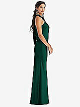 Side View Thumbnail - Hunter Green Draped Twist Halter Tie-Back Trumpet Gown
