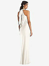 Rear View Thumbnail - Ivory Draped Twist Halter Tie-Back Trumpet Gown