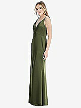 Side View Thumbnail - Olive Green Twist Strap Maxi Slip Dress with Front Slit - Neve
