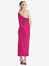Rear View Thumbnail - Think Pink One-Shoulder Asymmetrical Midi Slip Dress