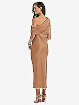 Rear View Thumbnail - Toffee Draped One-Shoulder Convertible Midi Slip Dress