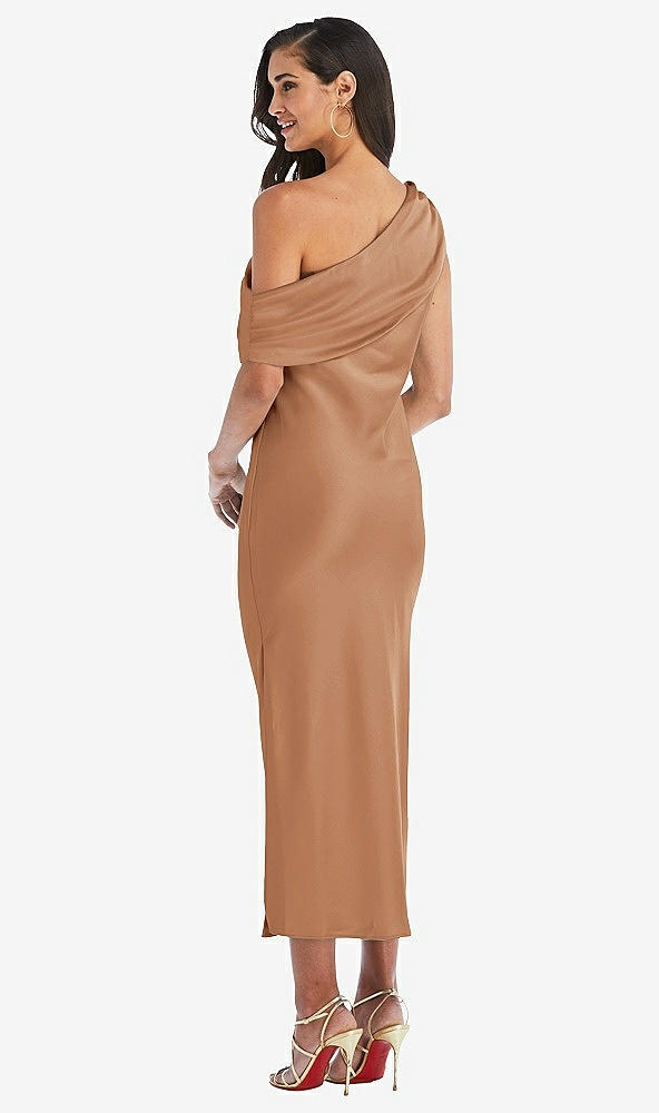 Back View - Toffee Draped One-Shoulder Convertible Midi Slip Dress