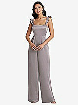 Front View Thumbnail - Cashmere Gray Ruffled Sleeve Tie-Back Jumpsuit with Pockets