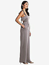 Side View Thumbnail - Cashmere Gray Ruffled Sleeve Tie-Back Jumpsuit with Pockets