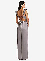 Rear View Thumbnail - Cashmere Gray Ruffled Sleeve Tie-Back Jumpsuit with Pockets