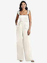 Alt View 1 Thumbnail - Ivory Ruffled Sleeve Tie-Back Jumpsuit with Pockets