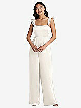 Front View Thumbnail - Ivory Ruffled Sleeve Tie-Back Jumpsuit with Pockets