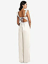 Rear View Thumbnail - Ivory Ruffled Sleeve Tie-Back Jumpsuit with Pockets
