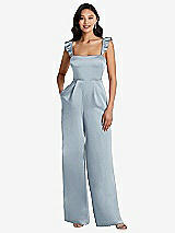 Alt View 1 Thumbnail - Mist Ruffled Sleeve Tie-Back Jumpsuit with Pockets
