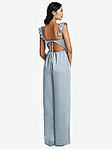 Rear View Thumbnail - Mist Ruffled Sleeve Tie-Back Jumpsuit with Pockets