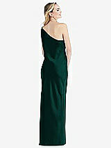 Rear View Thumbnail - Evergreen One-Shoulder Asymmetrical Maxi Slip Dress