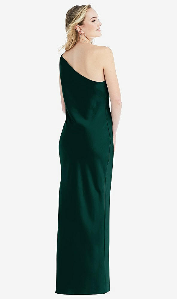 Back View - Evergreen One-Shoulder Asymmetrical Maxi Slip Dress