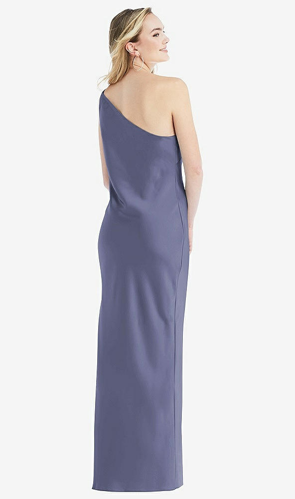 Back View - French Blue One-Shoulder Asymmetrical Maxi Slip Dress