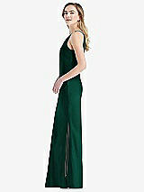 Side View Thumbnail - Hunter Green One-Shoulder Asymmetrical Maxi Slip Dress
