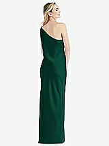 Rear View Thumbnail - Hunter Green One-Shoulder Asymmetrical Maxi Slip Dress
