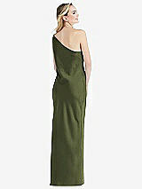 Rear View Thumbnail - Olive Green One-Shoulder Asymmetrical Maxi Slip Dress