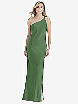 Front View Thumbnail - Vineyard Green One-Shoulder Asymmetrical Maxi Slip Dress