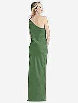 Rear View Thumbnail - Vineyard Green One-Shoulder Asymmetrical Maxi Slip Dress