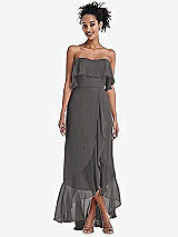 Alt View 1 Thumbnail - Caviar Gray Off-the-Shoulder Ruffled High Low Maxi Dress