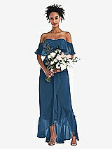 Alt View 2 Thumbnail - Dusk Blue Off-the-Shoulder Ruffled High Low Maxi Dress