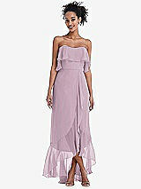 Alt View 1 Thumbnail - Suede Rose Off-the-Shoulder Ruffled High Low Maxi Dress
