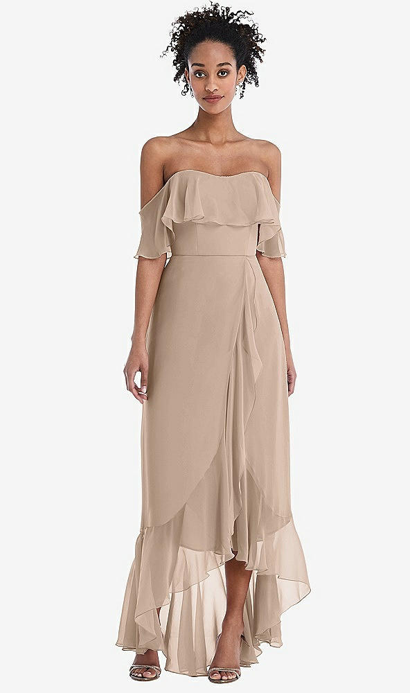 Front View - Topaz Off-the-Shoulder Ruffled High Low Maxi Dress