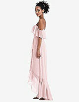 Side View Thumbnail - Ballet Pink Off-the-Shoulder Ruffled High Low Maxi Dress