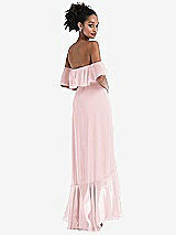 Rear View Thumbnail - Ballet Pink Off-the-Shoulder Ruffled High Low Maxi Dress