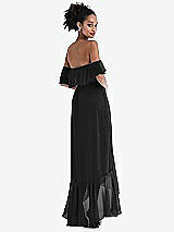 Rear View Thumbnail - Black Off-the-Shoulder Ruffled High Low Maxi Dress