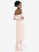 Rear View Thumbnail - Blush Off-the-Shoulder Ruffled High Low Maxi Dress