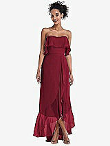 Alt View 1 Thumbnail - Burgundy Off-the-Shoulder Ruffled High Low Maxi Dress