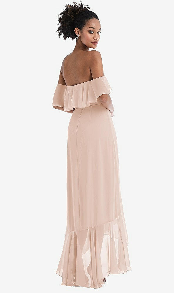 Back View - Cameo Off-the-Shoulder Ruffled High Low Maxi Dress