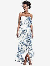 Alt View 1 Thumbnail - Cottage Rose Dusk Blue Off-the-Shoulder Ruffled High Low Maxi Dress