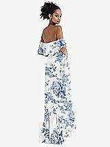 Rear View Thumbnail - Cottage Rose Dusk Blue Off-the-Shoulder Ruffled High Low Maxi Dress