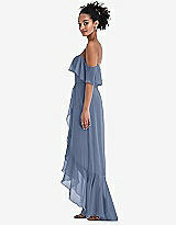 Side View Thumbnail - Larkspur Blue Off-the-Shoulder Ruffled High Low Maxi Dress