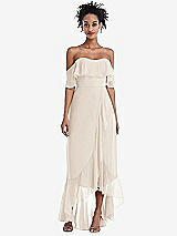 Front View Thumbnail - Oat Off-the-Shoulder Ruffled High Low Maxi Dress