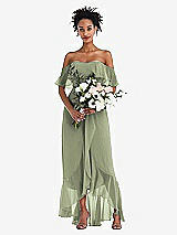 Alt View 2 Thumbnail - Sage Off-the-Shoulder Ruffled High Low Maxi Dress