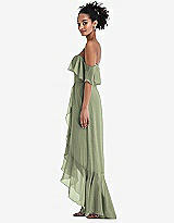 Side View Thumbnail - Sage Off-the-Shoulder Ruffled High Low Maxi Dress