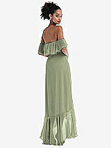 Rear View Thumbnail - Sage Off-the-Shoulder Ruffled High Low Maxi Dress