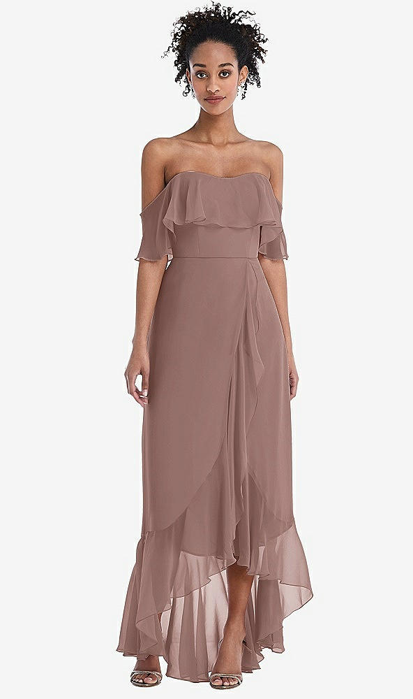 Front View - Sienna Off-the-Shoulder Ruffled High Low Maxi Dress