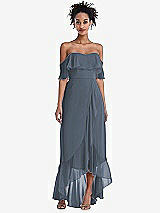 Front View Thumbnail - Silverstone Off-the-Shoulder Ruffled High Low Maxi Dress