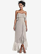 Alt View 1 Thumbnail - Taupe Off-the-Shoulder Ruffled High Low Maxi Dress