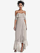 Front View Thumbnail - Taupe Off-the-Shoulder Ruffled High Low Maxi Dress