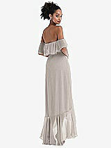 Rear View Thumbnail - Taupe Off-the-Shoulder Ruffled High Low Maxi Dress